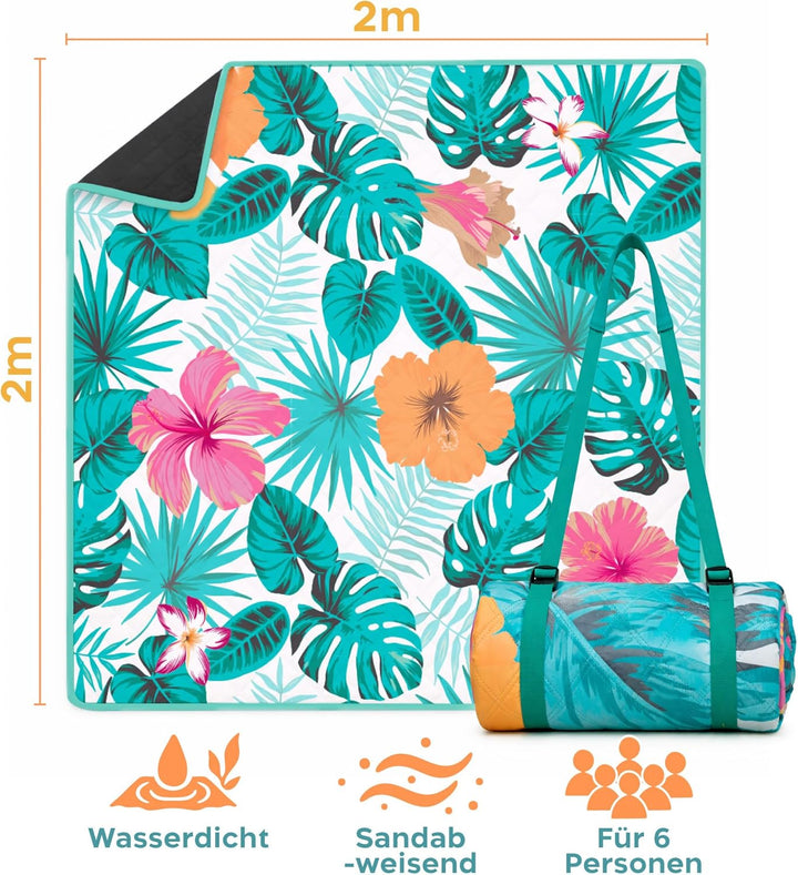 Twinzee Picknickdecke 200x200 cm Wasserdicht - Waschbare Stranddecke XXL für Strand, Camping, Outdoo