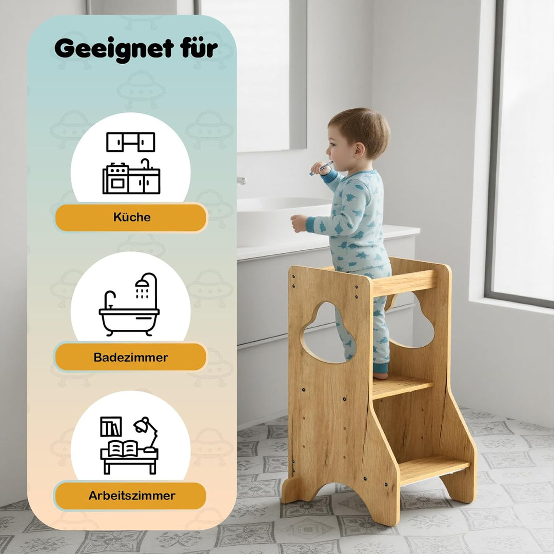 COSYLAND Lernturm ab 1 Jahr - Learning Tower - Höhenverstellbar Montessori Lernturm mit Kippschutz,