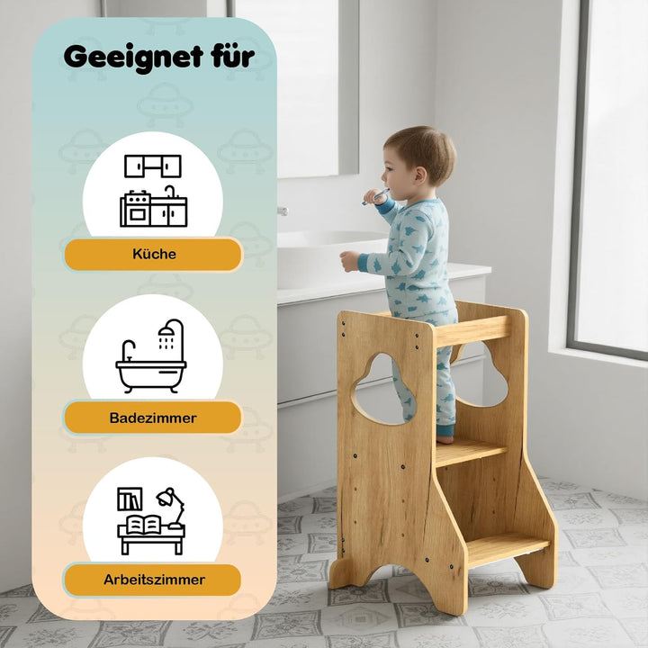 COSYLAND Lernturm ab 1 Jahr - Learning Tower - Höhenverstellbar Montessori Lernturm mit Kippschutz,