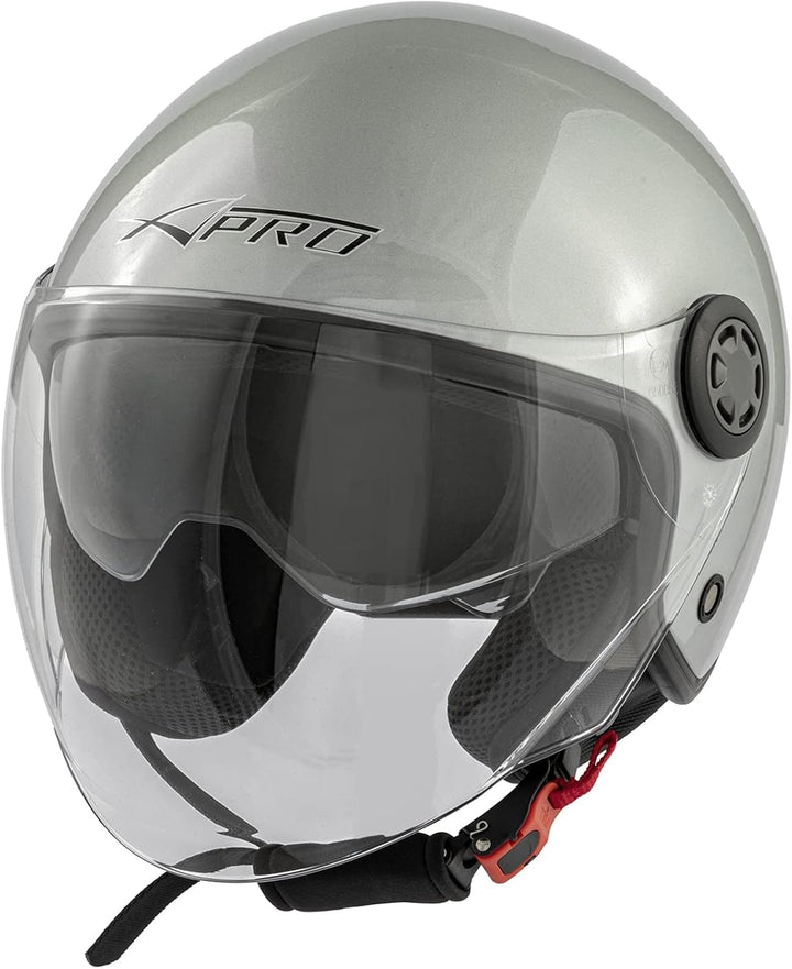 Jethelm Roller Motorrad Helm Zugelassen ECE2205 Lange Klares Visier Sonnenblende 53-54 cm ( XS) Silb