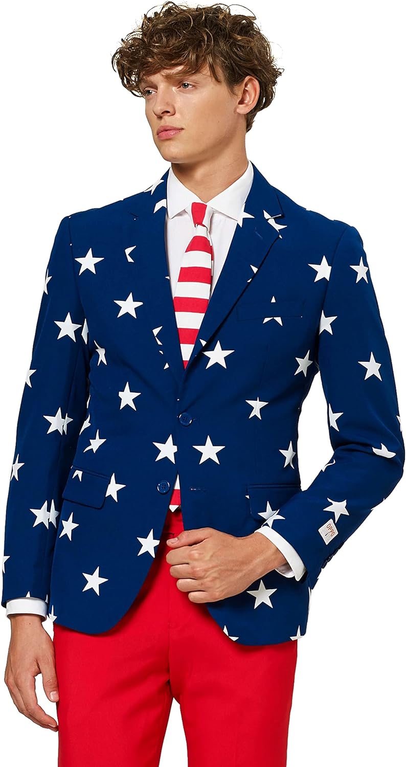 Opposuits OSUI-0023-EU50 - Stars and Stripes - USA Kostüm, Grösse 50, mehrfarbig 50 Mehrfarbig, 50 M