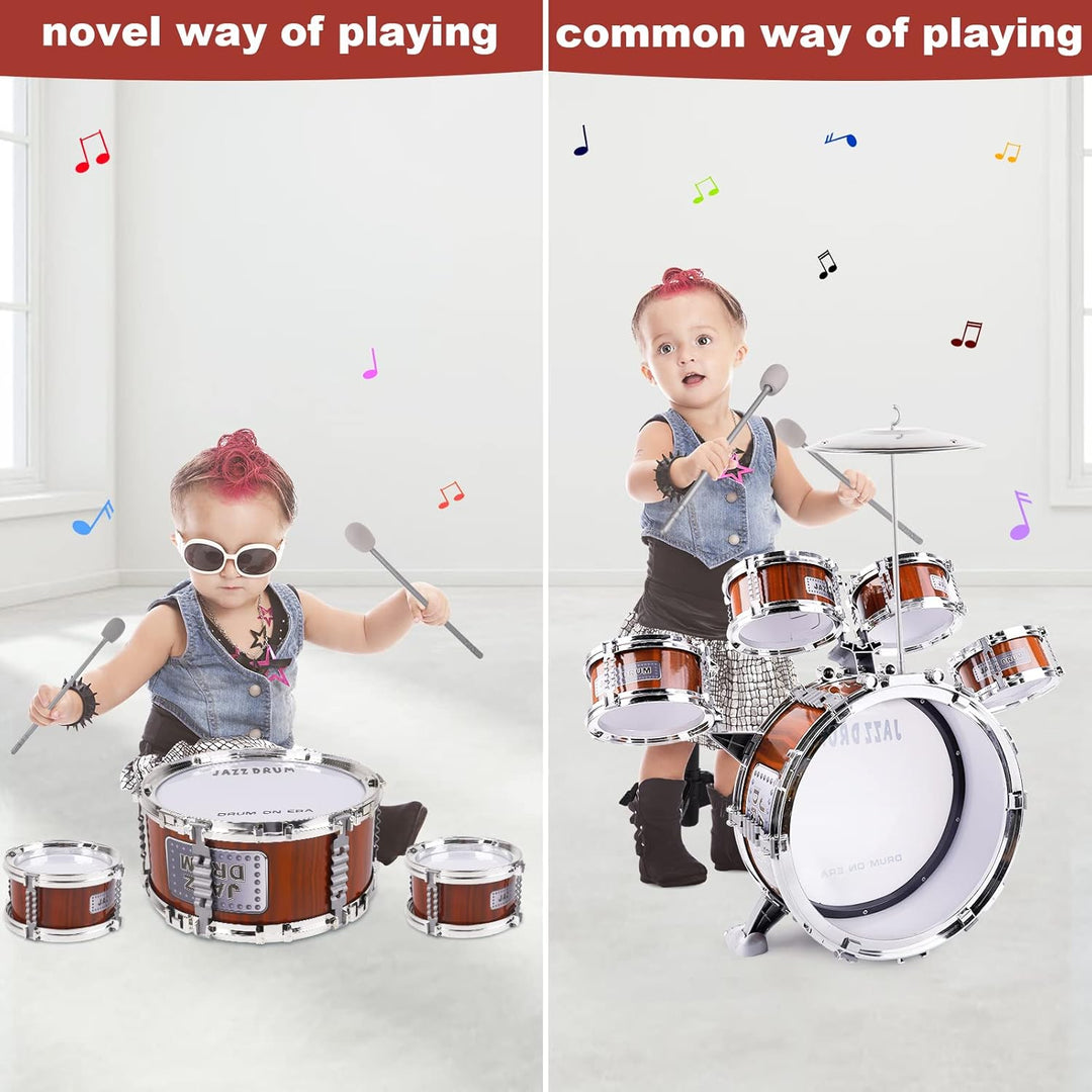 m zimoon Kinder Schlagzeug Schlagwerk Drumset, Jazztrommel Kleinkind Spielzeug 5 Trommeln mit Hocker