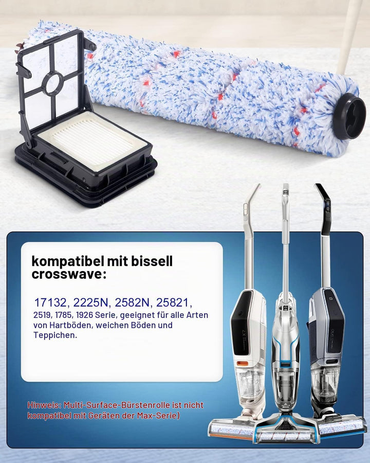 Zubehör für Bissell Crosswave 3-In-1,4 Bürstenrolle Und 5 Filter für Bissell Crosswave 3-in-1, Hartb