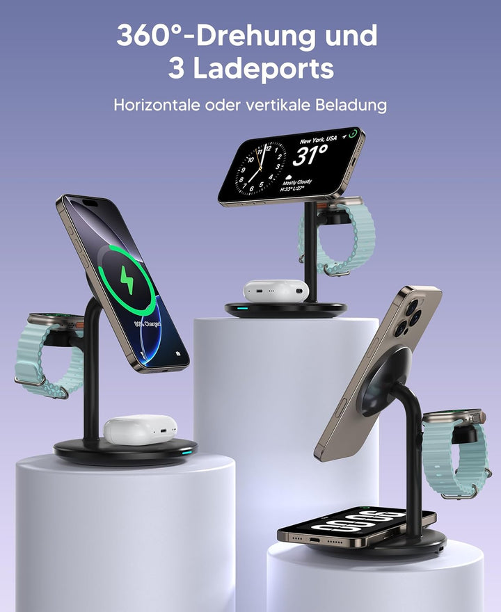 3 in 1 Induktive Ladestation für mehrere Geräte,15W Kabellos Ladestation,Wireless Charger Kompatibel