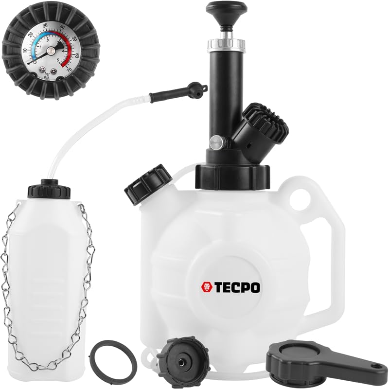 TECPO 300120 Bremsen Entlüftungsgerät 4 Liter + 1 Liter Auffangflasche Bremsenentlüfter Set Bremsflü