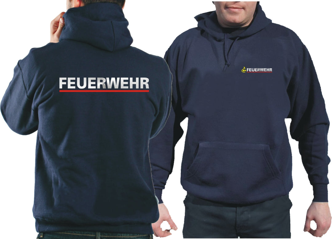 feuer1 Kapuzensweatshirt Navy, BaWü Stauferlöwe nach VwV mit Rückendruck Feuerwehr M Navy, M Navy