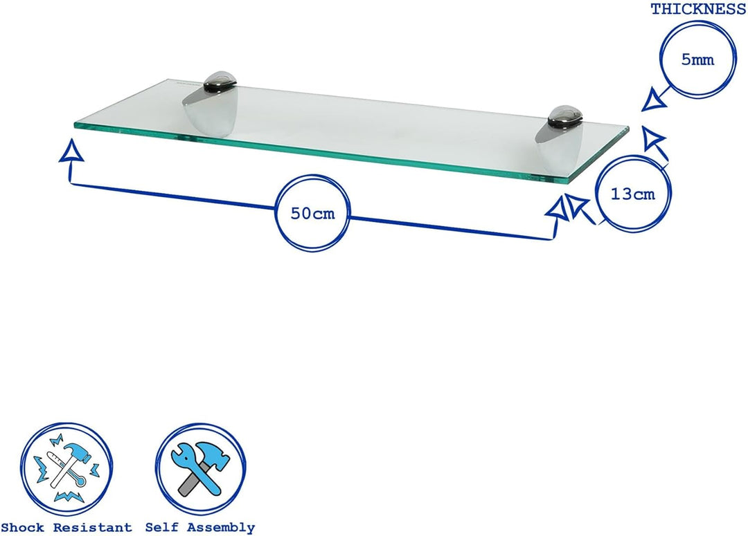 Harbour Housewares 3X Klar 50cm Schwebende Wandregale aus Glas - Badezimmer Dusche Küche Regale Lage