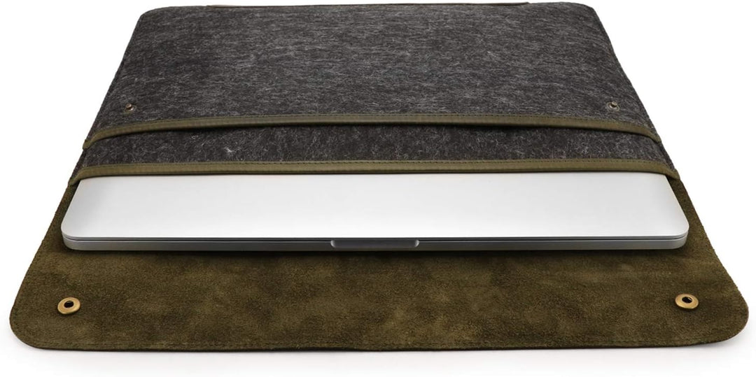 MegaGear MacBook-Tasche aus echtem Leder und Fleece,Laptop-Hülle für MacBook Pro und MacBook Air,14