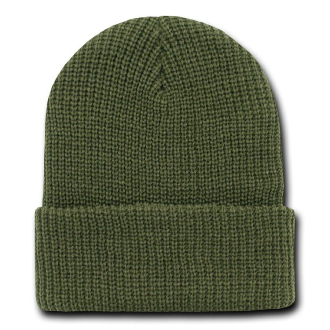 OLIVE GREEN LONG WATCH CAP BEANIE SKI CAP CAPS HAT HATS CUFFED