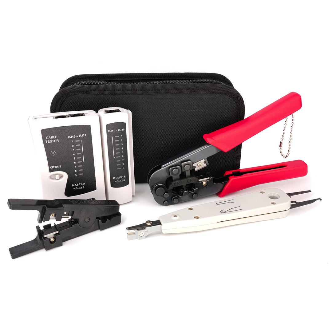 BIGtec Crimpzange RJ45 - Kabeltester Leitungs-Tester RJ 45 RJ11 RJ12 - LSA Anlegewerkzeug Auflegewer