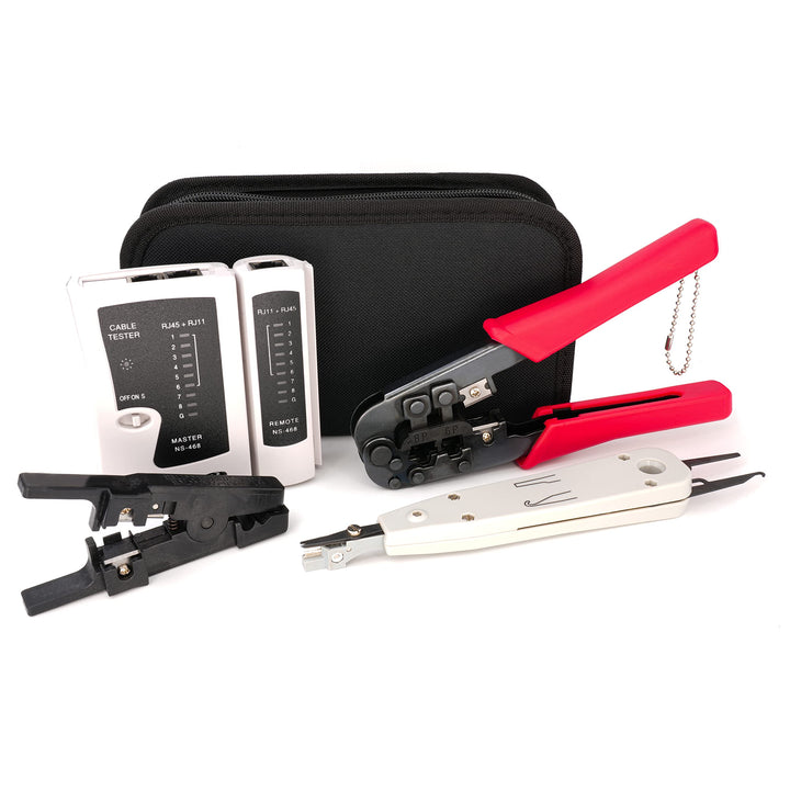 BIGtec Crimpzange RJ45 - Kabeltester Leitungs-Tester RJ 45 RJ11 RJ12 - LSA Anlegewerkzeug Auflegewer