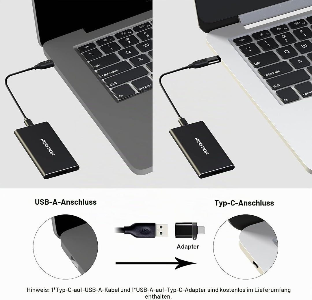 KOOTION Externe Festplatte SSD 500GB, Externe Portable SSD Hard Drive USB 3.1 Typ-C Schnell Solid St