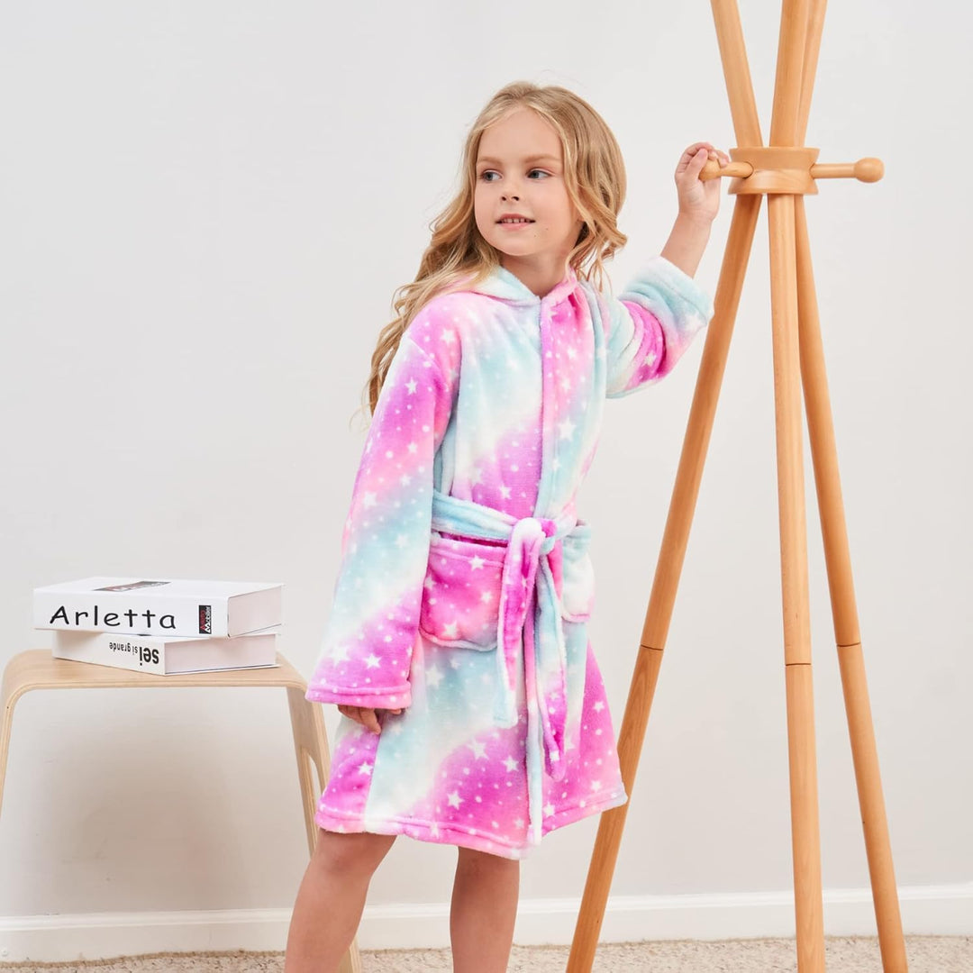 Ceruwum Einhorn Bademantel für Mädchen Weich Fleece Morgenmäntel mit Kapuze 3-4 Jahre Rosa/Lila/Blau