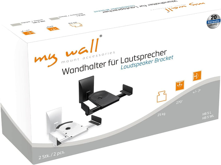 mywall HB5L HB 5 L Lautsprecher-Wandhalterung einstellbar ohne Werkzeug Neigbar+Schwenkbar 25 kg Sch
