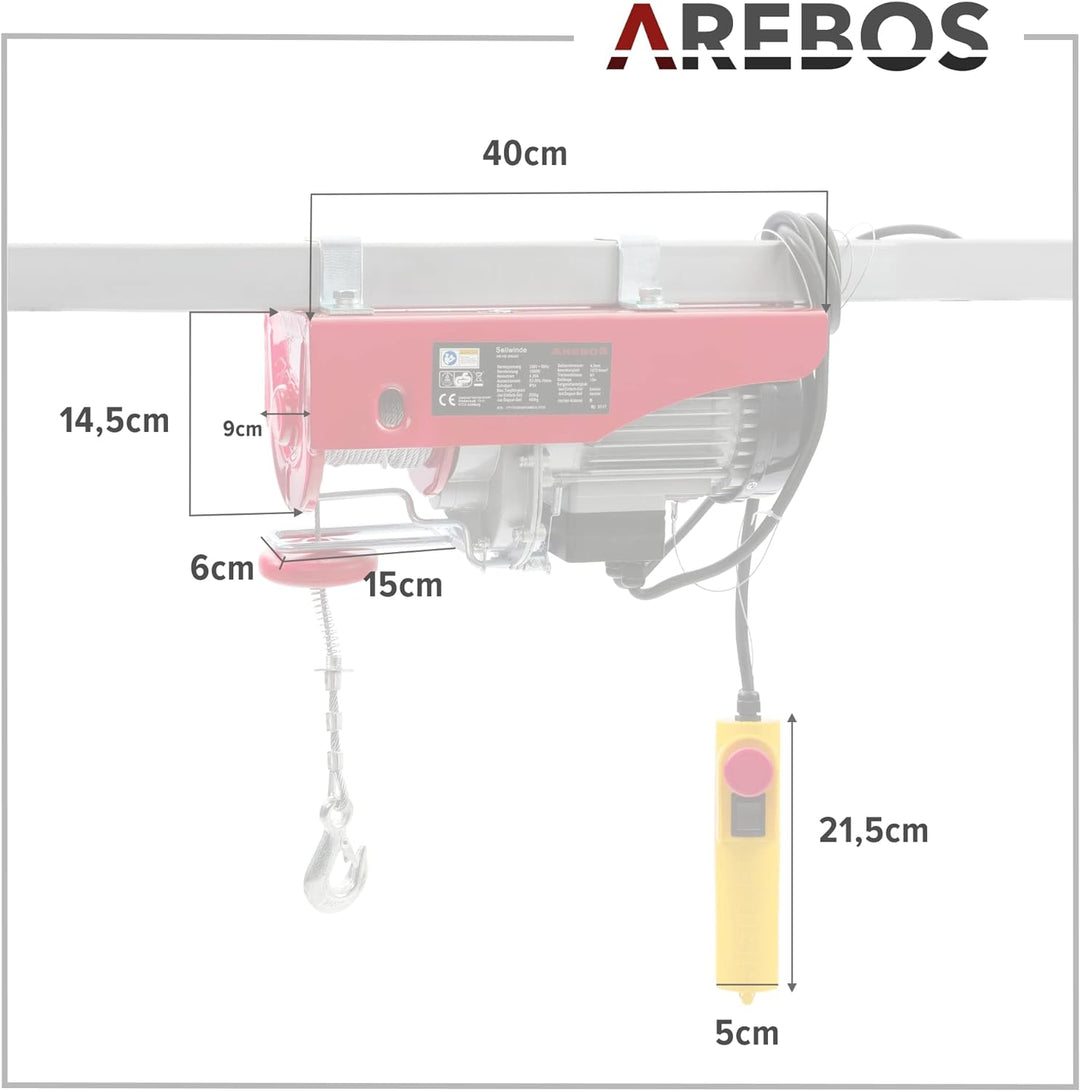 Arebos Elektrische Seilwinde | Seilzug | Seilhebezug | Motorwinde Flaschenzug | Hebezug | Elektrisch