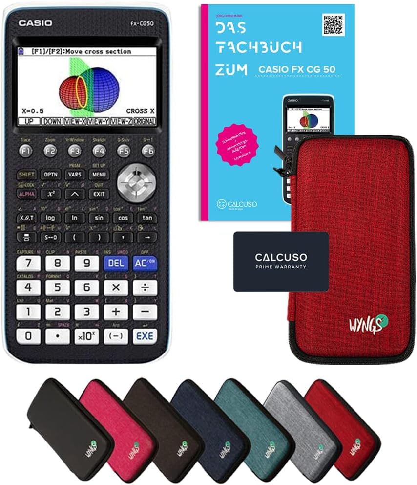 CALCUSO Standardpaket: Casio FX CG 50 + WYNGS Schutztasche rot + CALCUSO Fachbuch + Erweiterte Garan