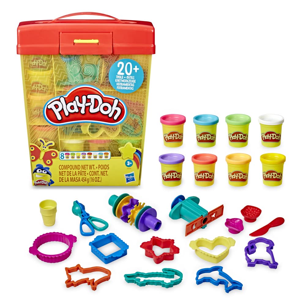 Play-Doh Grosses Knetset mit Aufbewahrungsbox für Kinder ab 3 Jahren mit 8 Farben und über 20 Knetwe