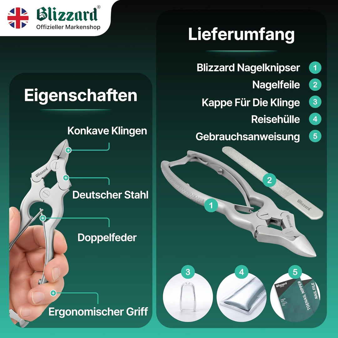 Blizzard Nagelzange für Fussnägel (15cm) - Professionelle Dicke &amp; Eingewachsene Zehennagelknipser -
