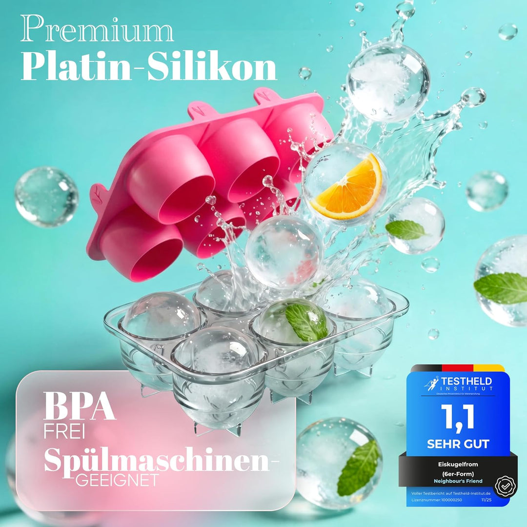Neighbour’s Friend® Pink Eiskugelform XL 10er Set – Stylische patentierte Eiswürfelform für Cocktail