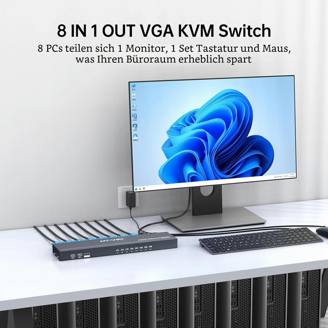 MT-VIKI VGA KVM Switch 8 Port 1U Rackmount KVM Switch 8 in 1 out Sharing für Tastatur Maus USB-Lauts