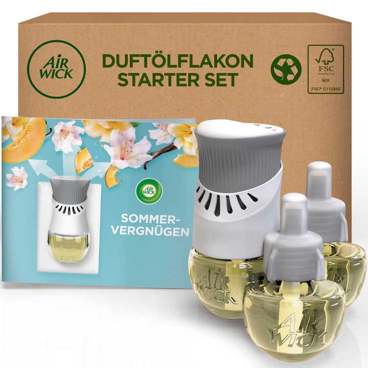 Air Wick Duftstecker – Starter Set mit 3x Nachfüller – Raumduft Sommervergnügen Flieder – 1x Gerät u
