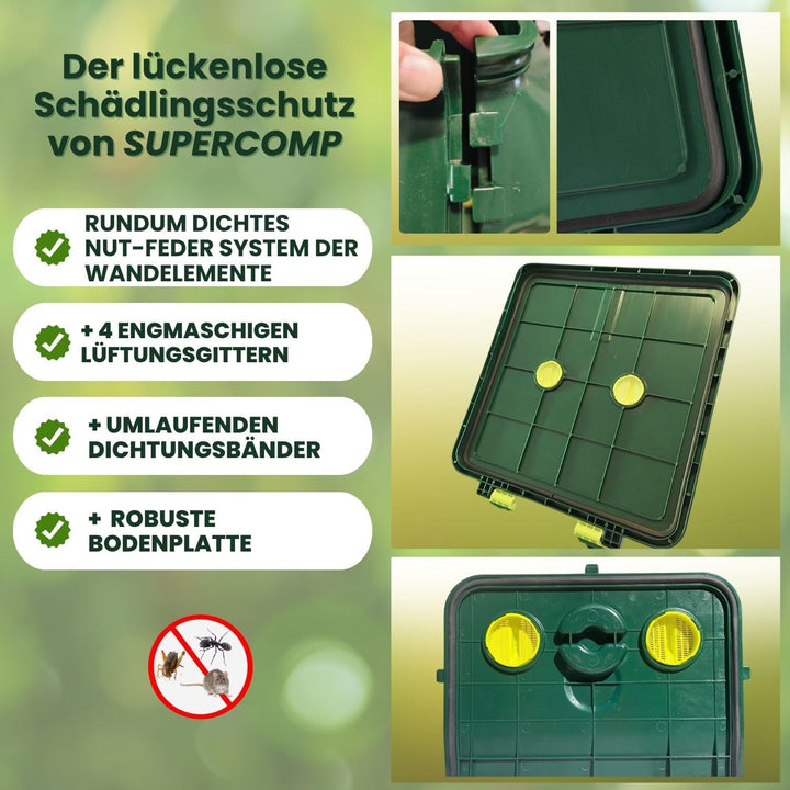 SUPERCOMP Schnellkomposter 350L - Komplett-Schädlingsschutz rundum Dichtungen und Gitter, geruchsarm