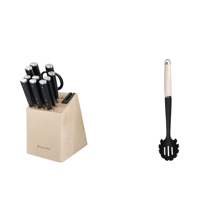 KitchenAid Gourmet 11-Piece Japanese Steel Knife Set with Sharpener and Birchwood Block &amp; Pasta-Serv