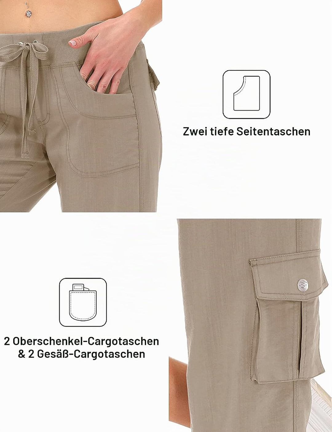 JINSHI Hosen Damen Sommer Cargohose 3/4 Lange Hosen Caprihose Freizeithose Outdoorhose Wanderhose mi