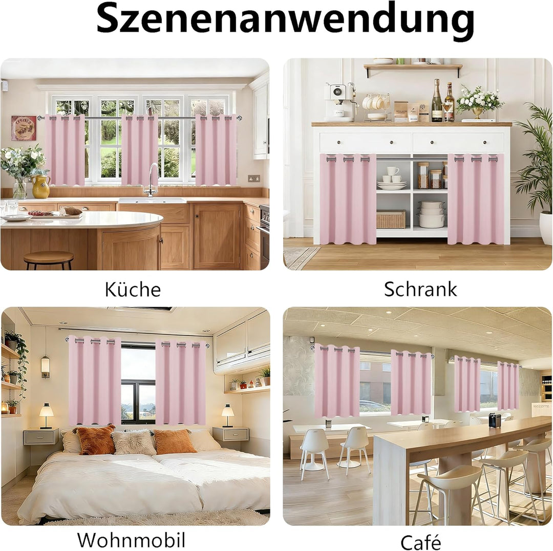 DWCN Gardinen für Kleine Fenster, Blickdichte Vorhänge Kurz H 90 cm x B 132 cm, Blush Rosa Vorhang f