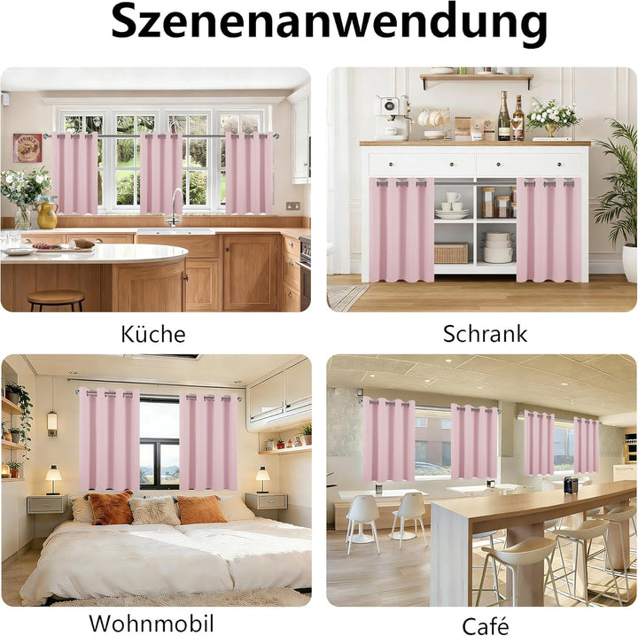 DWCN Gardinen für Kleine Fenster, Blickdichte Vorhänge Kurz H 90 cm x B 132 cm, Blush Rosa Vorhang f