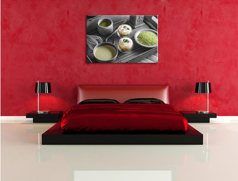 Pixxprint schön dekorierter Matcha Tee als Leinwandbild/Grösse: 100x70 / Wandbild/Kunstdruck/fertig