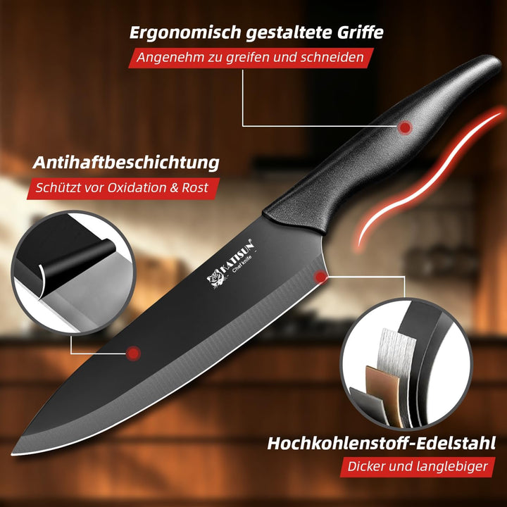 16-tlg. Messerblock mit Messer – selbstschärfend, schwarz | Kompletter Messerblock mit Messer – 16-t