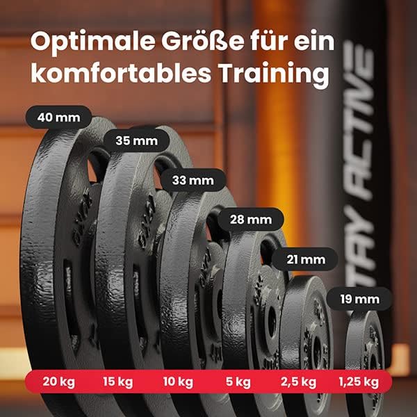 Hop-Sport 20 kg Gusseisen Hantelscheiben 30mm Set 4 x 5 kg / 2 x 10 kg - Guss Gewichte Hantel Set 30