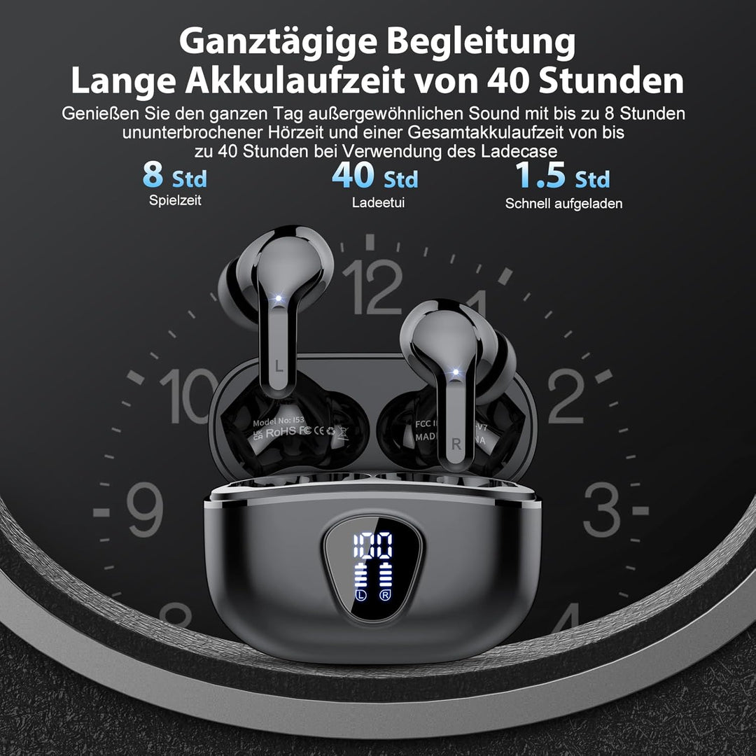 Bluetooth Kopfhörer, Kopfhörer Kabellos Bluetooth 5.4 In Ear, 4 ENC Noise Cancelling Mic Ohrhörer, H