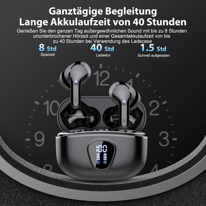 Bluetooth Kopfhörer, Kopfhörer Kabellos Bluetooth 5.4 In Ear, 4 ENC Noise Cancelling Mic Ohrhörer, H