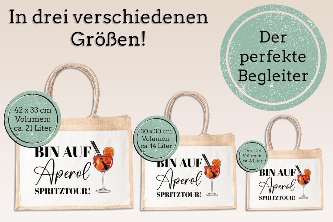 LIEBTASTISCH - Nachhaltige Jutetasche - Ich bin auf Aperol Spritz Tour - hochwertig - Einkaufstasche