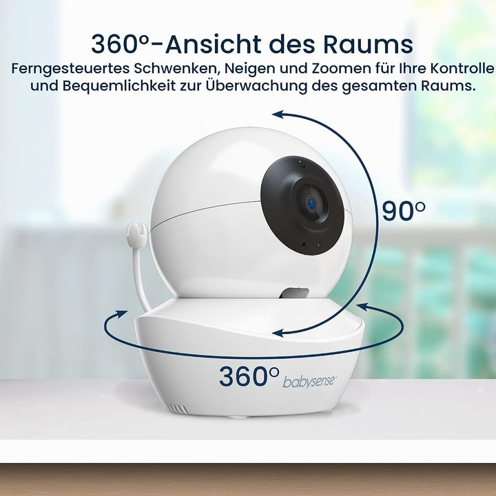 Babysense Babymonitor mit Geteilter Bildschirm 4,3“, Video Babyphone mit zwei Kameras, PTZ-Funktion,