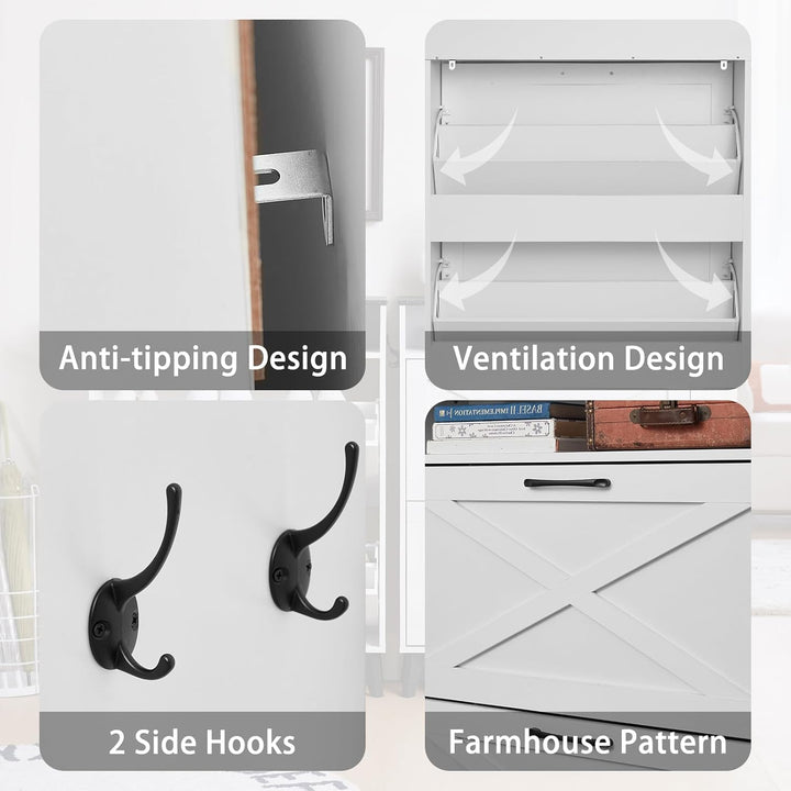 LELELINKY Schuhschrank mit 2 Klapp-Schubladen – Landhaus weiss Schuhorganizer für Flur – Schmaler Sc