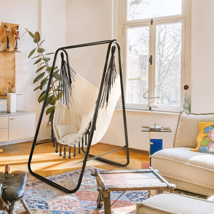 CCLIFE Hängesessel mit Gestell Kissen Hängeschaukel Hängestuhl Bis 100kg Indoor & Outdoor Garten Hän