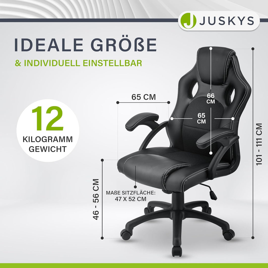 Juskys Racing Schreibtischstuhl Montreal ergonomisch höhenverstellbar & gepolstert 120 kg belastbar