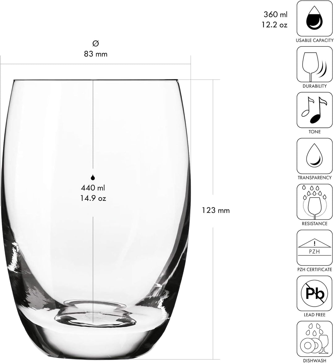 KROSNO Wassergläser Saftgläser Trinkgläser | Set von 12 | 360 ML | Elite Kollektion | Perfekt für zu