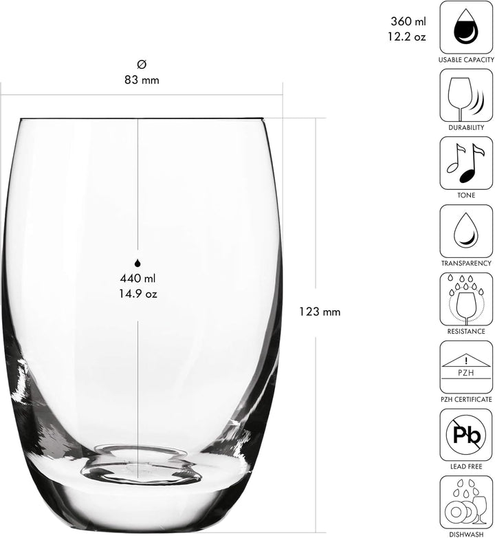KROSNO Wassergläser Saftgläser Trinkgläser | Set von 12 | 360 ML | Elite Kollektion | Perfekt für zu
