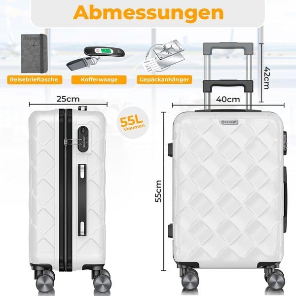KESSER® Reisekoffer 55L Koffer Handgepäck ABS Hartschalenkoffer mit Zahlenschloss, Kofferwaage & Rei