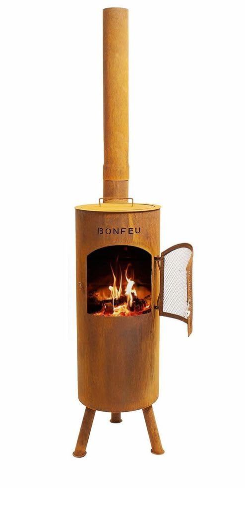 BonFeu BonGiano LP Rost - Terrassenofen - Feuerstelle mit Funkenschutz - Feuersäule Outdoor - Terras