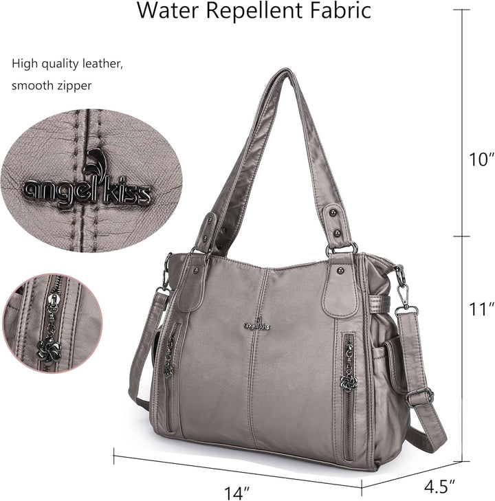 ZOCAI AngelKiss Handtasche Damen Schultertasche Multifunktionale Umhängetaschen Gewaschenes Veganes