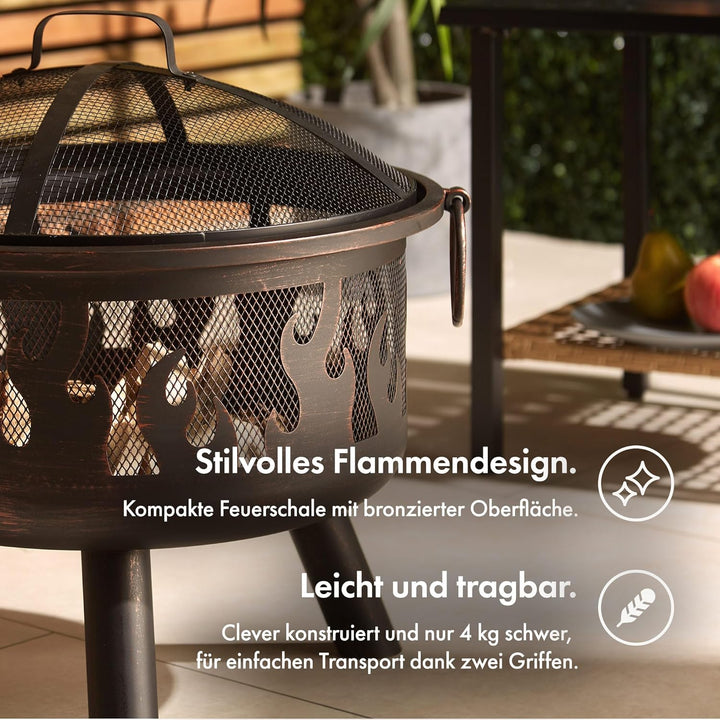 Vonhaus Feuerstelle für Garten, Terrasse und Outdoor – tragbar und leicht, Bronziertem Stahl, Feuerh