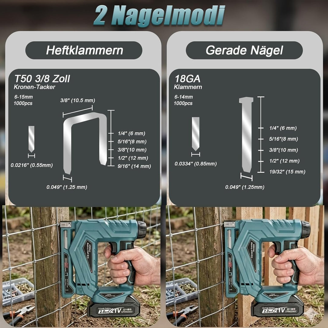 YEARTOP 2-IN-1 Akku Tacker, Elektrotacker für Bastelarbeiten/DIY/Polster | Kompatibel mit Makita 18V