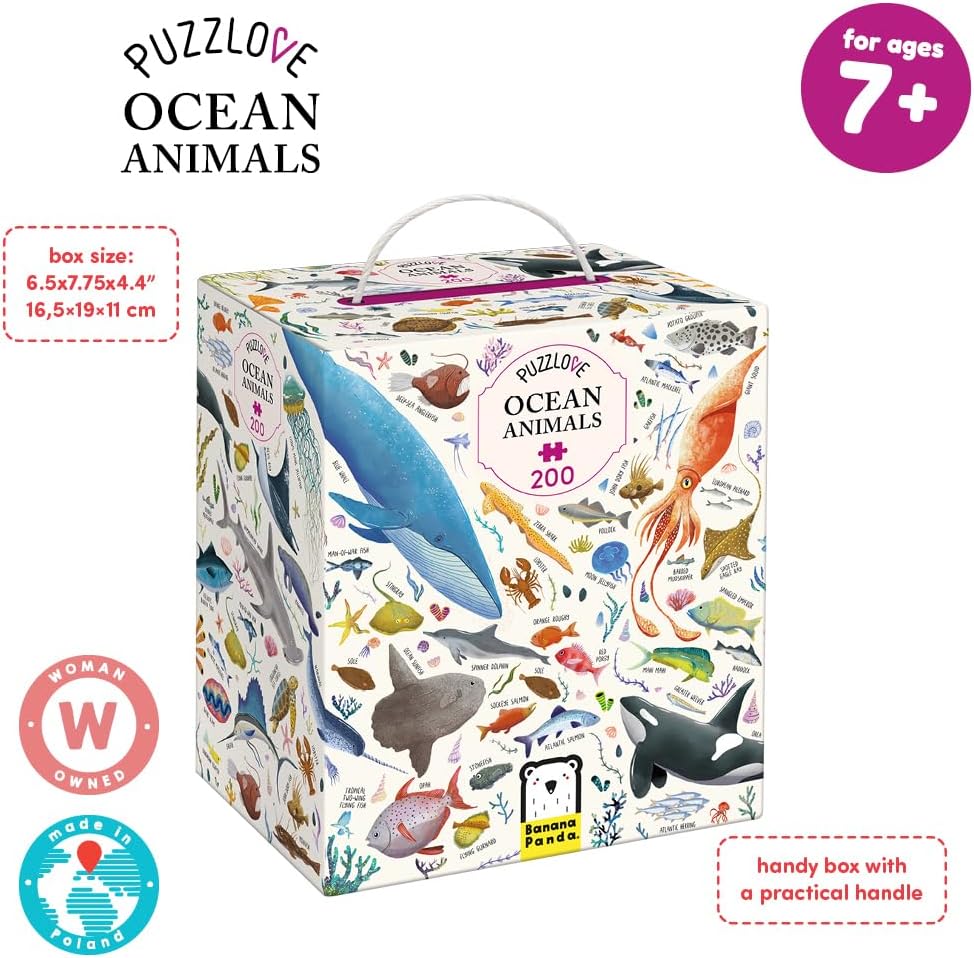 Puzzlove Ocean Animals 200 Teile Lernpuzzle für Kinder 7+, Bodenpuzzle, Meeresleben Ozeantiere (200