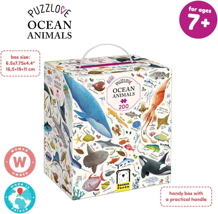 Puzzlove Ocean Animals 200 Teile Lernpuzzle für Kinder 7+, Bodenpuzzle, Meeresleben Ozeantiere (200