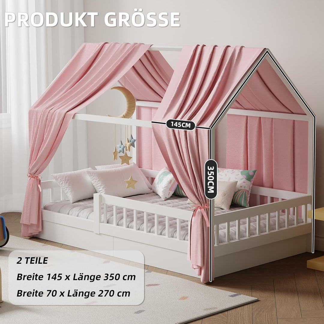 Hausbett Himmel in 5 Farben, 2er Set Betthimmel Hausbett aus weichem Baumwollstoff, Stoffhimmel für